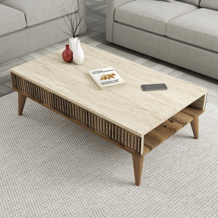 Hanah Home Milan Conjunto de Muebles de Salón Nogal y Travertino Hanah Home Milan Conjunto de Muebles de Salón Nogal y Travertino